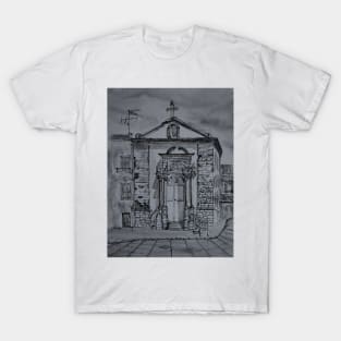 Watercolor sketch in bw - Chiesa delle Anime Sante. Enna, Sicily T-Shirt